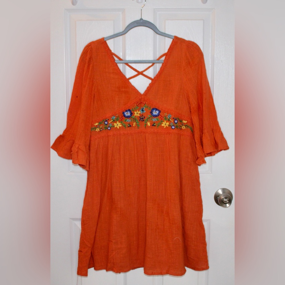 Hayden Los Angeles Orange Embroidered Dress